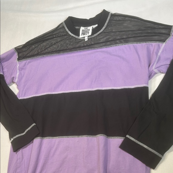 The Ragged Priest Purple and Black Striped Mesh Long Sleeve Tunic Dress - Picture 5 of 6